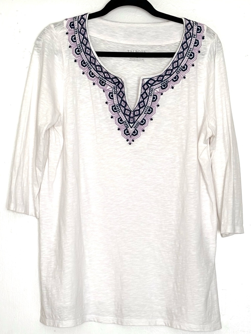 Talbots Embroidered Split Neck Tunic Size 1XP Good 100% Cotton